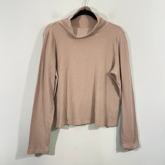 Aritzia Babaton Women's Oatmeal Ribbed Funnel Neck Long Sleeve Top Size XL - Picture 1 of 8